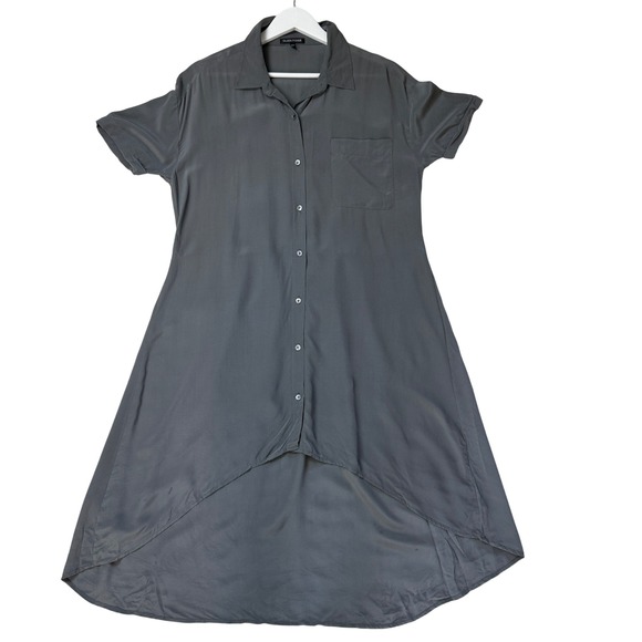 Eileen Fisher Dresses & Skirts - Eileen Fisher Silk Dress  Gray Short Sleeve Button Down Hi-Lo Hem Size XS Casual